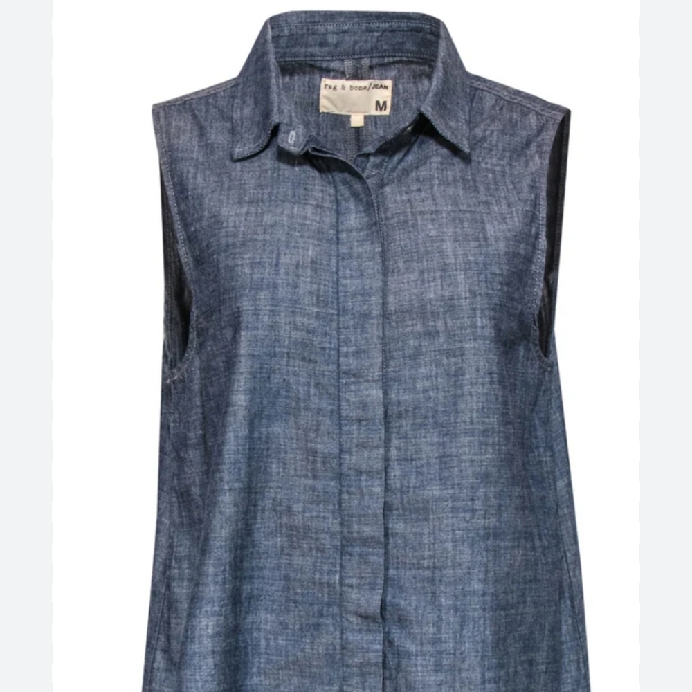 Rag & Bone - Chambray Sleeveless Button-Up Blouse Denim Size Medium